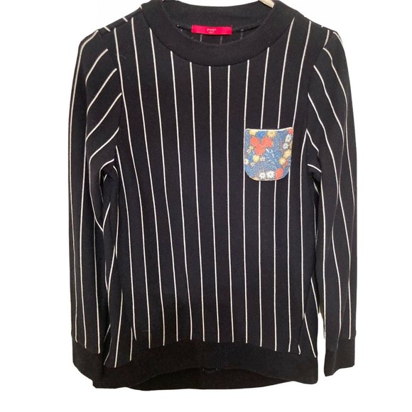 Graniph Tops - Graniph Lady F Black & White Stripe Long Sleeve Top Hi-Low Hem Medium Women’s